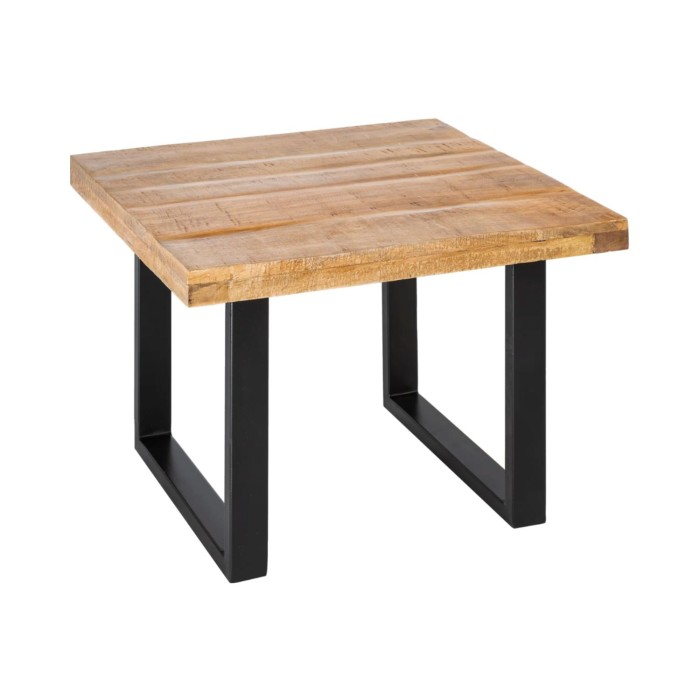 Mesa de centro LODEN 60 cm en madera maciza de mango y metal negro – estilo industrial