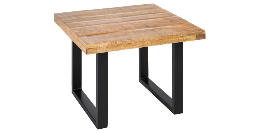 Table basse LODEN 60 cm en bois massif de manguier et métal noir – style industriel