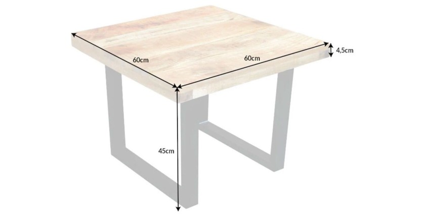 Table basse LODEN 60 cm en bois massif de manguier et métal noir – style industriel