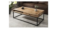 Table basse LODEN 100 cm en bois massif de manguier avec rangements et métal noir – style industriel