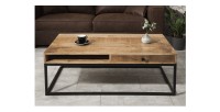 Table basse LODEN 100 cm en bois massif de manguier avec rangements et métal noir – style industriel