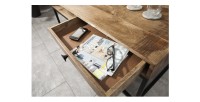 Table basse LODEN 100 cm en bois massif de manguier avec rangements et métal noir – style industriel