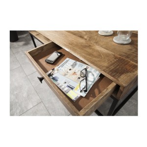 Table basse LODEN 100 cm en bois massif de manguier avec rangements et métal noir – style industriel