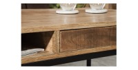 Table basse LODEN 100 cm en bois massif de manguier avec rangements et métal noir – style industriel