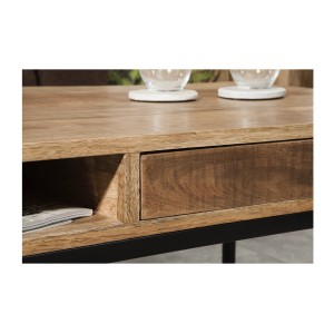 Table basse LODEN 100 cm en bois massif de manguier avec rangements et métal noir – style industriel
