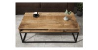 Table basse LODEN 100 cm en bois massif de manguier avec rangements et métal noir – style industriel