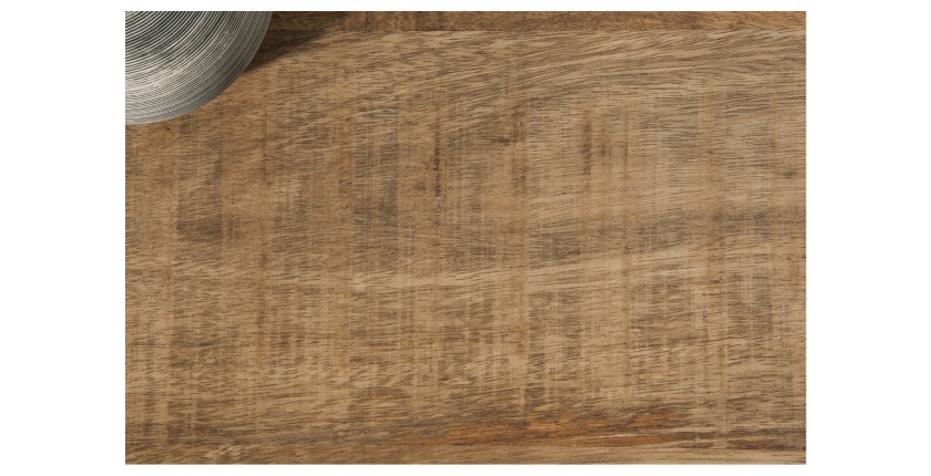 Table basse LODEN 100 cm en bois massif de manguier avec rangements et métal noir – style industriel