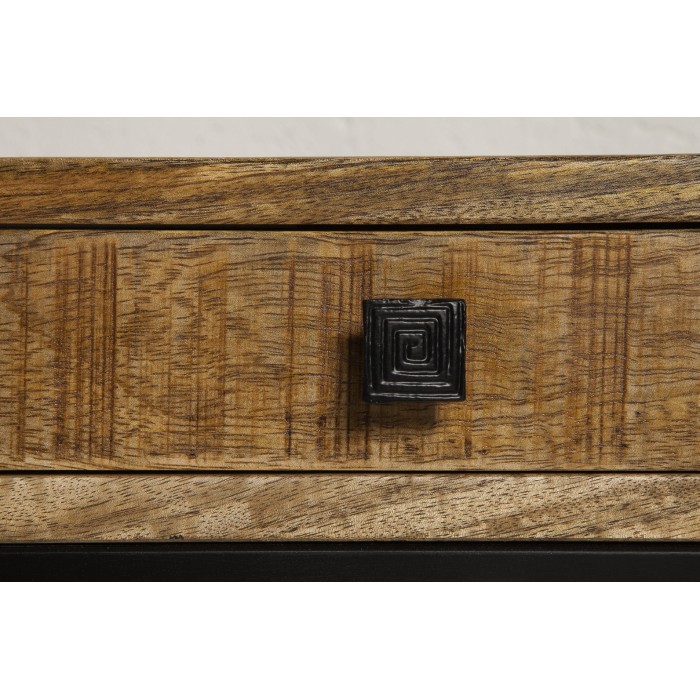 Table basse LODEN 100 cm aus massivem Mangoholz mit Stauraum und schwarzem Metall – Industriestil
