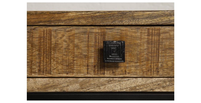 Table basse LODEN 100 cm en bois massif de manguier avec rangements et métal noir – style industriel