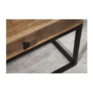 Table basse LODEN 100 cm en bois massif de manguier avec rangements et métal noir – style industriel