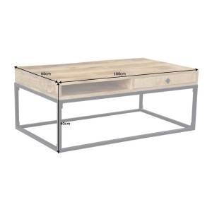 Table basse LODEN 100 cm en bois massif de manguier avec rangements et métal noir – style industriel