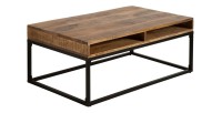 Table basse LODEN 100 cm en bois massif de manguier avec rangements et métal noir – style industriel