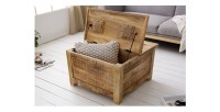 Table basse carrée LODEN 70 cm en bois massif de manguier avec coffre et 4 tiroirs – style industriel