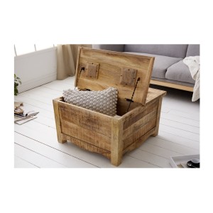 Table basse carrée LODEN 70 cm en bois massif de manguier avec coffre et 4 tiroirs – style industriel