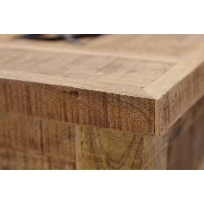 Quadratischer Couchtisch LODEN 70 cm aus massivem Mangoholz mit Truhe und 4 Schubladen – Industriestil