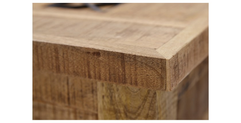 Table basse carrée LODEN 70 cm en bois massif de manguier avec coffre et 4 tiroirs – style industriel