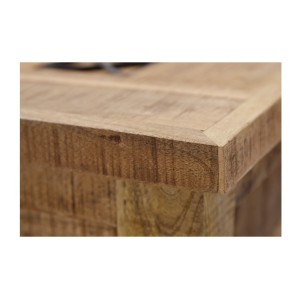 Table basse carrée LODEN 70 cm en bois massif de manguier avec coffre et 4 tiroirs – style industriel