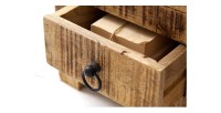 Table basse carrée LODEN 70 cm en bois massif de manguier avec coffre et 4 tiroirs – style industriel