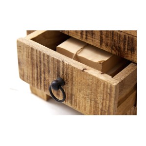 Table basse carrée LODEN 70 cm en bois massif de manguier avec coffre et 4 tiroirs – style industriel