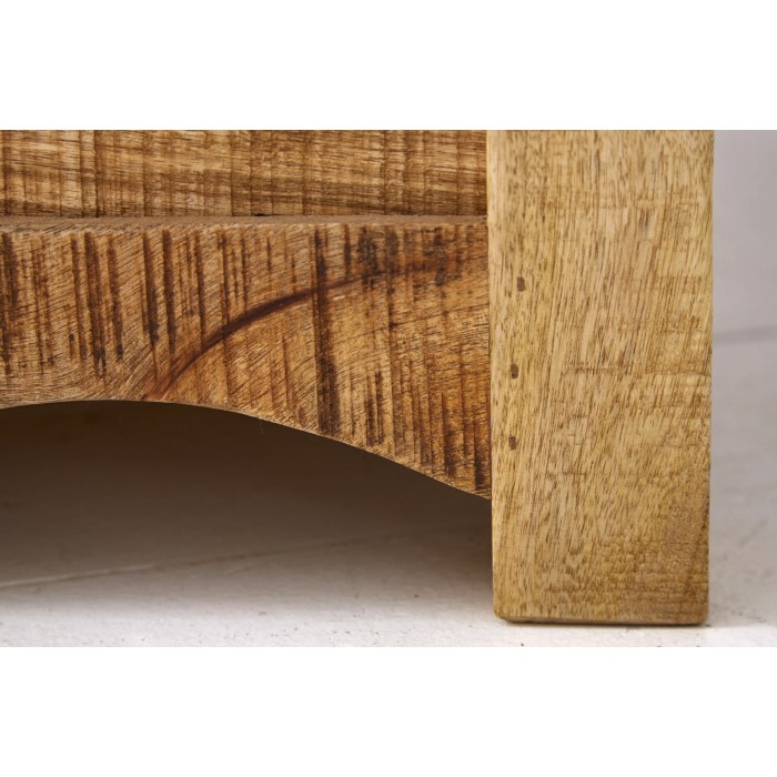 Quadratischer Couchtisch LODEN 70 cm aus massivem Mangoholz mit Truhe und 4 Schubladen – Industriestil