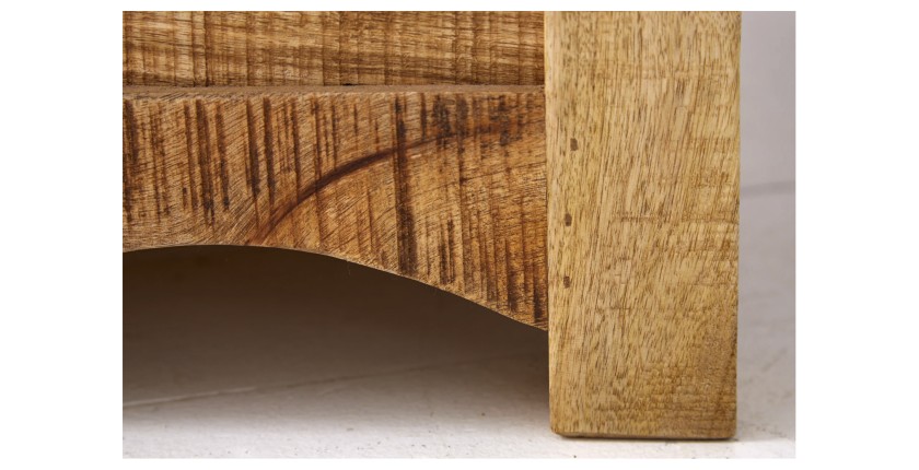 Table basse carrée LODEN 70 cm en bois massif de manguier avec coffre et 4 tiroirs – style industriel