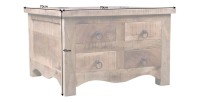 Table basse carrée LODEN 70 cm en bois massif de manguier avec coffre et 4 tiroirs – style industriel
