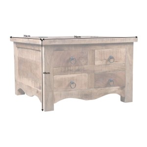 Table basse carrée LODEN 70 cm en bois massif de manguier avec coffre et 4 tiroirs – style industriel