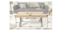 Table basse CAVARA 110 cm en bois massif de chêne huilé avec pieds métal noir en X – style industriel
