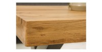 Table basse CAVARA 110 cm en bois massif de chêne huilé avec pieds métal noir en X – style industriel