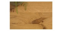 Table basse CAVARA 110 cm en bois massif de chêne huilé avec pieds métal noir en X – style industriel