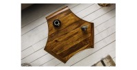 Table basse NERA 90 cm en bois massif de Sheesham avec niche et pieds métal noir – style rétro industriel