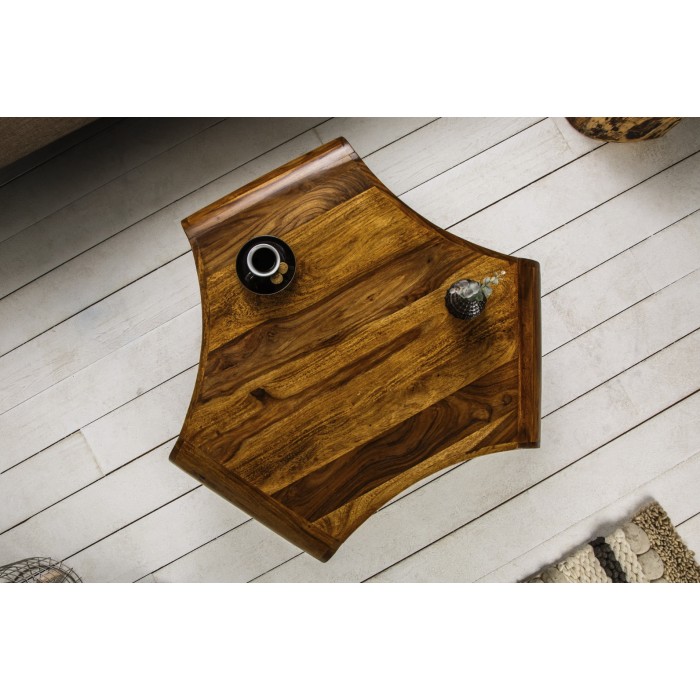 Table basse NERA 90cm en bois de Sheesham vue de haut