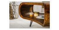 Table basse NERA 90 cm en bois massif de Sheesham avec niche et pieds métal noir – style rétro industriel
