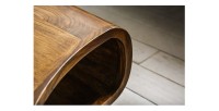 Table basse NERA 90 cm en bois massif de Sheesham avec niche et pieds métal noir – style rétro industriel
