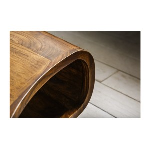 Table basse NERA 90 cm en bois massif de Sheesham avec niche et pieds métal noir – style rétro industriel
