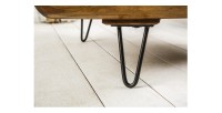 Table basse NERA 90 cm en bois massif de Sheesham avec niche et pieds métal noir – style rétro industriel