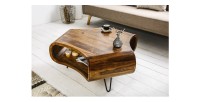 Table basse NERA 90 cm en bois massif de Sheesham avec niche et pieds métal noir – style rétro industriel