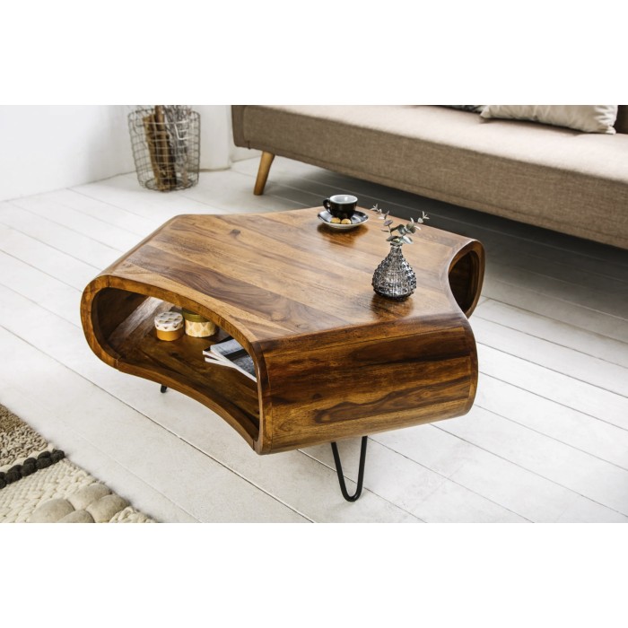 Table basse NERA 90cm en bois de Sheesham mise en situation