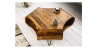 Table basse NERA 90 cm en bois massif de Sheesham avec niche et pieds métal noir – style rétro industriel