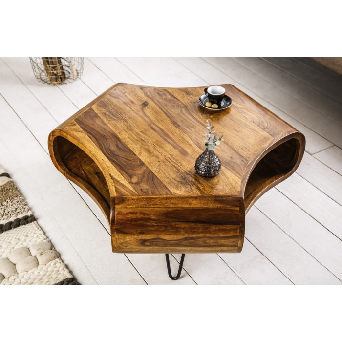 Table basse NERA 90cm en bois de Sheesham vue de côté