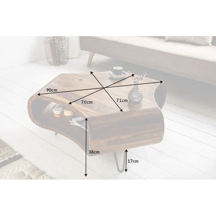 Table basse NERA 90cm en bois de Sheesham dimensions
