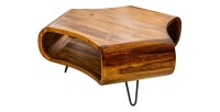 Table basse NERA 90 cm en bois massif de Sheesham avec niche et pieds métal noir – style rétro industriel