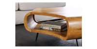 Table basse NERA 90 cm en bois massif d'acacia avec niche et pieds métal noir – style rétro industriel