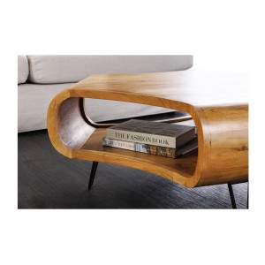 Table basse NERA 90 cm en bois massif d'acacia avec niche et pieds métal noir – style rétro industriel