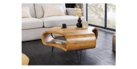 Table basse NERA 90 cm en bois massif d'acacia avec niche et pieds métal noir – style rétro industriel