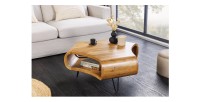 Table basse NERA 90 cm en bois massif d'acacia avec niche et pieds métal noir – style rétro industriel