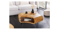 Table basse NERA 90 cm en bois massif d'acacia avec niche et pieds métal noir – style rétro industriel