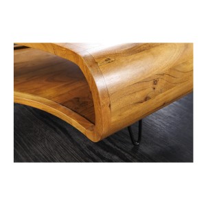 Table basse NERA 90 cm en bois massif d'acacia avec niche et pieds métal noir – style rétro industriel