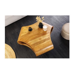Table basse NERA 90 cm en bois massif d'acacia avec niche et pieds métal noir – style rétro industriel