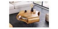 Table basse NERA 90 cm en bois massif d'acacia avec niche et pieds métal noir – style rétro industriel